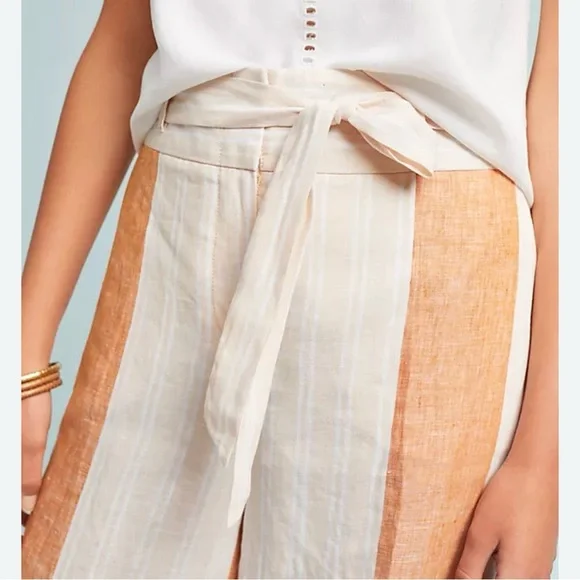 NWOT Anthropologie Ett:Twa 100% Linen Wide Leg Pants 00 Striped Office - Picture 3 of 12